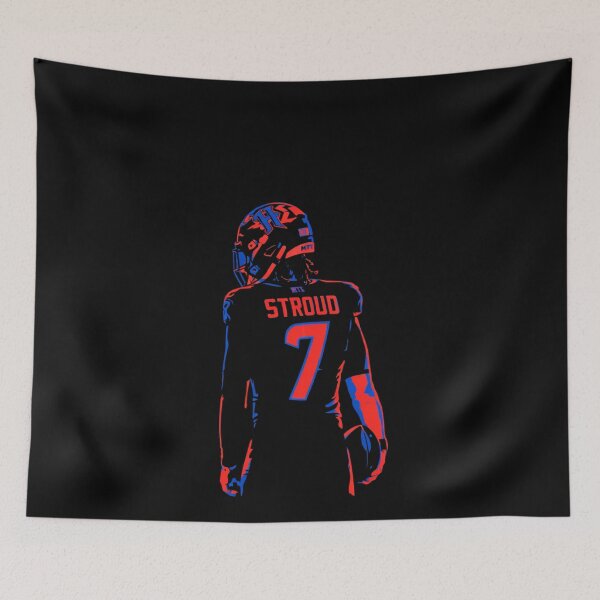 Item preview, CJ Stroud in Shadows – Neon Red & Blue Energy from the Backfield designed and sold by TheArtOfCar.
