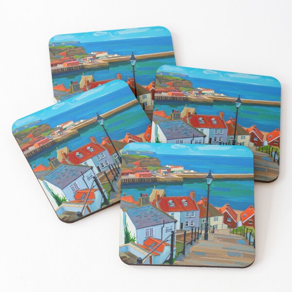 Item preview, Sunny Whitby Steps Painting - Vibrant Yorkshire Coast designed and sold by VistaPainterArt.