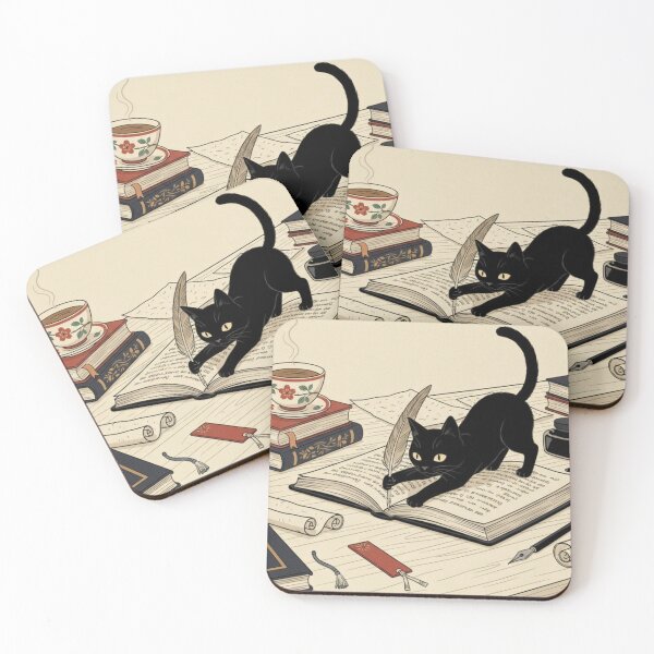 Item preview, Mystical Black Cat Writing With Quill Illustration designed and sold by AbstractAuraArt.