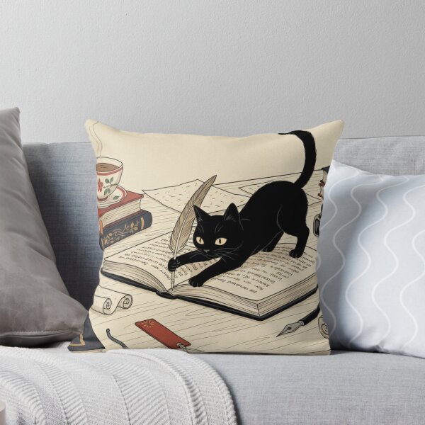 Item preview, Mystical Black Cat Writing With Quill Illustration designed and sold by AbstractAuraArt.