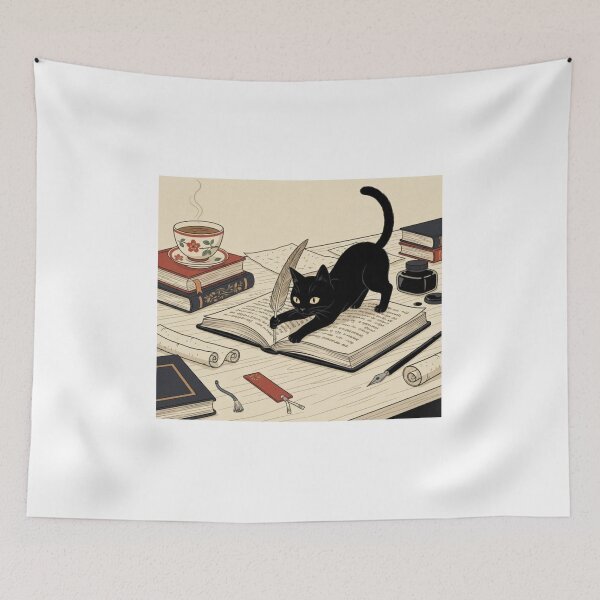 Item preview, Mystical Black Cat Writing With Quill Illustration designed and sold by AbstractAuraArt.