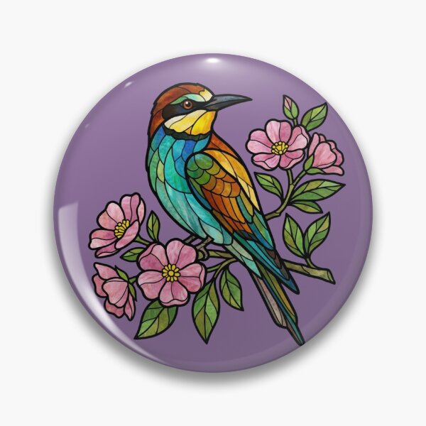 Item preview, Stained Glass European Bee Eater with Blossoms designed and sold by BirdsnStuff.