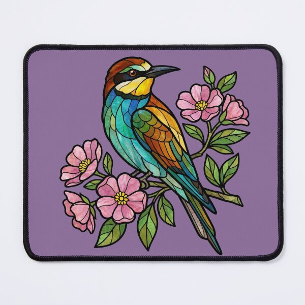 Item preview, Stained Glass European Bee Eater with Blossoms designed and sold by BirdsnStuff.