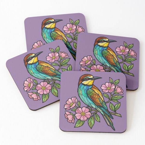 Item preview, Stained Glass European Bee Eater with Blossoms designed and sold by BirdsnStuff.