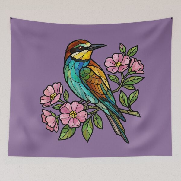 Item preview, Stained Glass European Bee Eater with Blossoms designed and sold by BirdsnStuff.