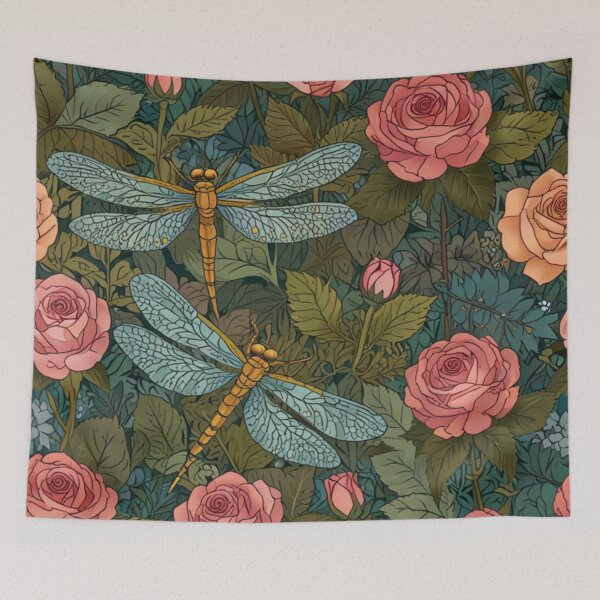 Item preview, Elegant Dragonfly Spring botanical Rose Garden designed and sold by hollycooper.