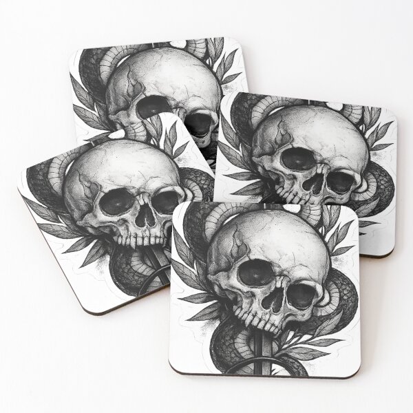 Item preview, Dark tattoo-style of a skull pierced by a dagger and wrapped by a snake. designed and sold by KikimorazPiekla.
