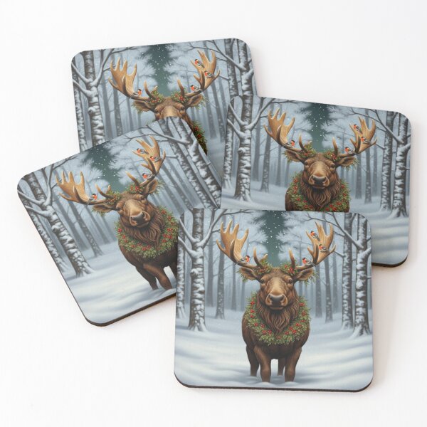 Item preview, Rustic Moose in winter night forest landscape designed and sold by hollycooper.