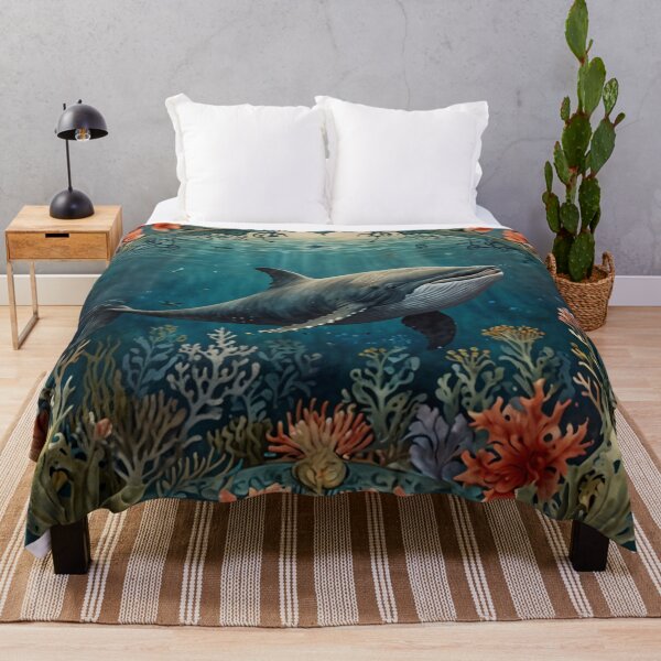 Item preview, Vintage blue whale floral coral ocean reef garden designed and sold by hollycooper.