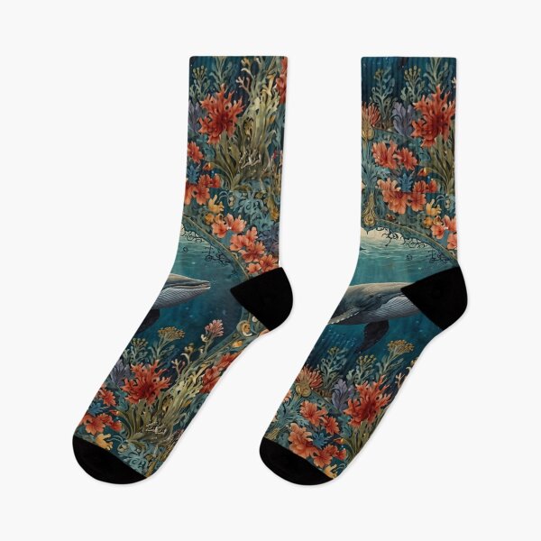 Item preview, Vintage blue whale floral coral ocean reef garden designed and sold by hollycooper.