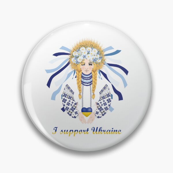 Item preview, I support Ukraine. Beautiful blonde in Ukrainian embroidered dress with braided hair and a wreath of wheat ears, wildflowers and ribbons designed and sold by KosaUA.