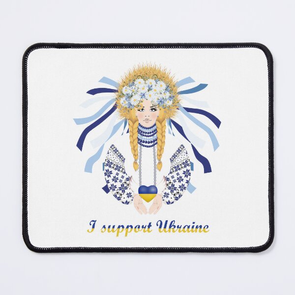 Item preview, I support Ukraine. Beautiful blonde in Ukrainian embroidered dress with braided hair and a wreath of wheat ears, wildflowers and ribbons designed and sold by KosaUA.
