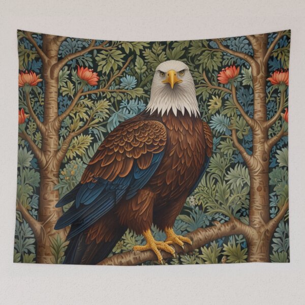 Item preview, Retro Bald Eagle art nouveau woodland landscape  designed and sold by hollycooper.