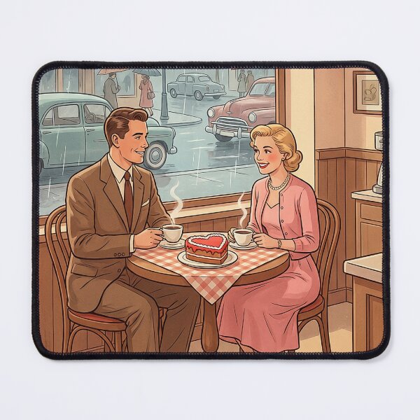 Item preview, Retro Romance: 1950s couple & Coffee Valentine's Illustration designed and sold by 1950s ⭐⭐⭐⭐⭐.