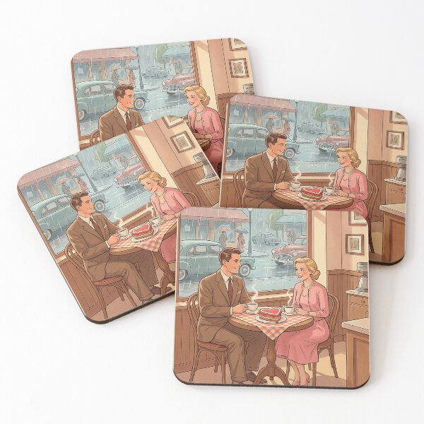 Item preview, Retro Romance: 1950s couple & Coffee Valentine's Illustration designed and sold by 1950s ⭐⭐⭐⭐⭐.