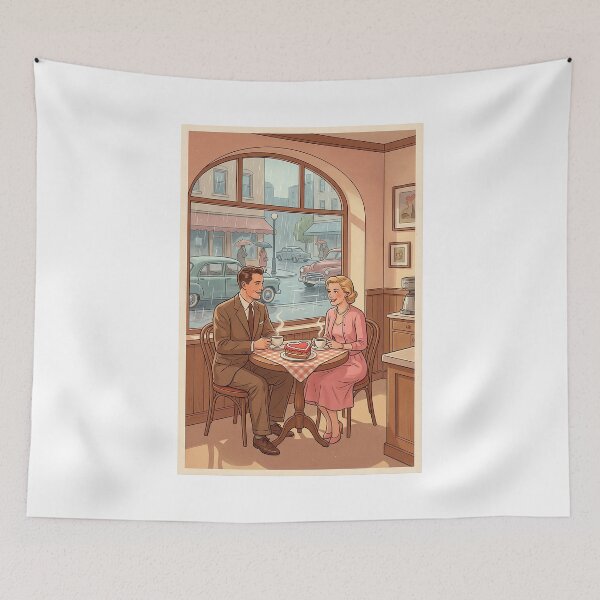 Item preview, Retro Romance: 1950s couple & Coffee Valentine's Illustration designed and sold by 1950s ⭐⭐⭐⭐⭐.
