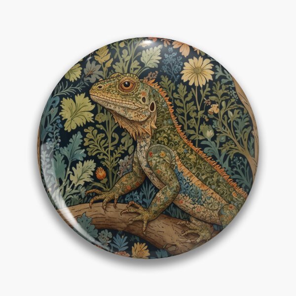 Item preview, Retro boho art nouveau Iguana vintage floral pattern designed and sold by hollycooper.