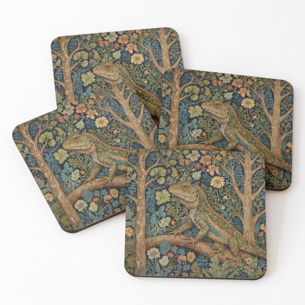 Item preview, Retro boho art nouveau Iguana vintage floral pattern designed and sold by hollycooper.