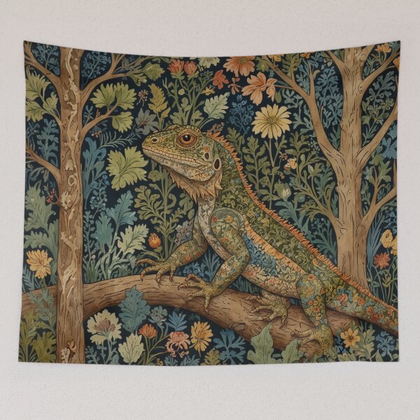 Item preview, Retro boho art nouveau Iguana vintage floral pattern designed and sold by hollycooper.