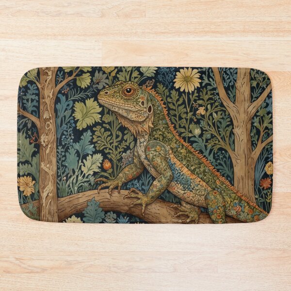 Item preview, Retro boho art nouveau Iguana vintage floral pattern designed and sold by hollycooper.