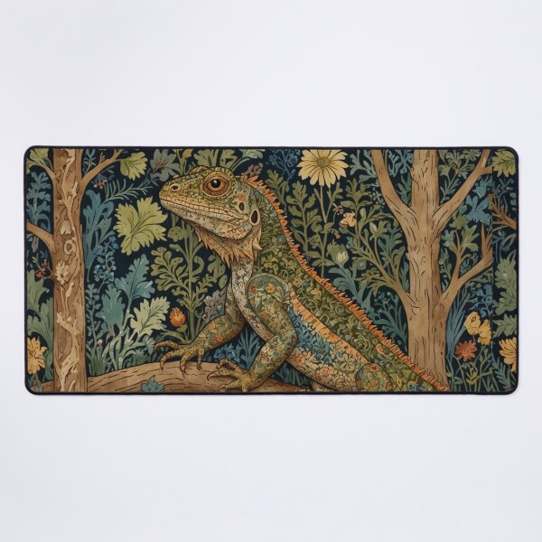 Item preview, Retro boho art nouveau Iguana vintage floral pattern designed and sold by hollycooper.
