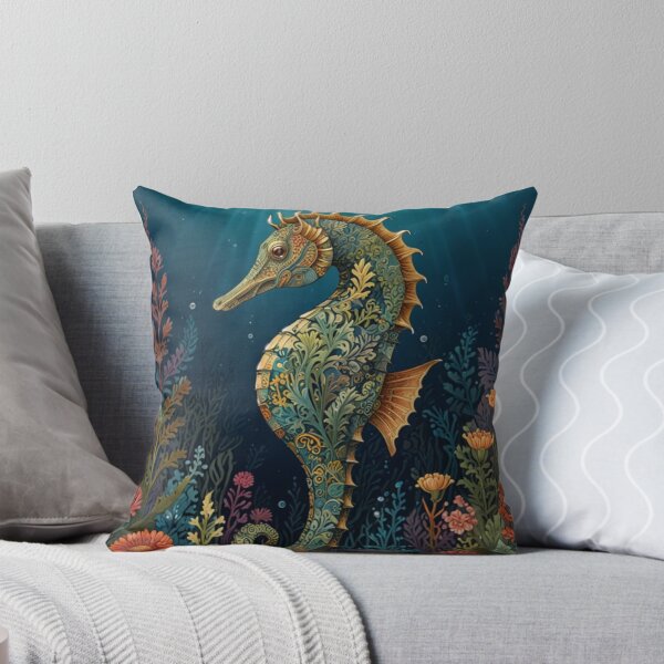 Item preview, Retro art nouveau seahorse Ocean floral garden designed and sold by hollycooper.