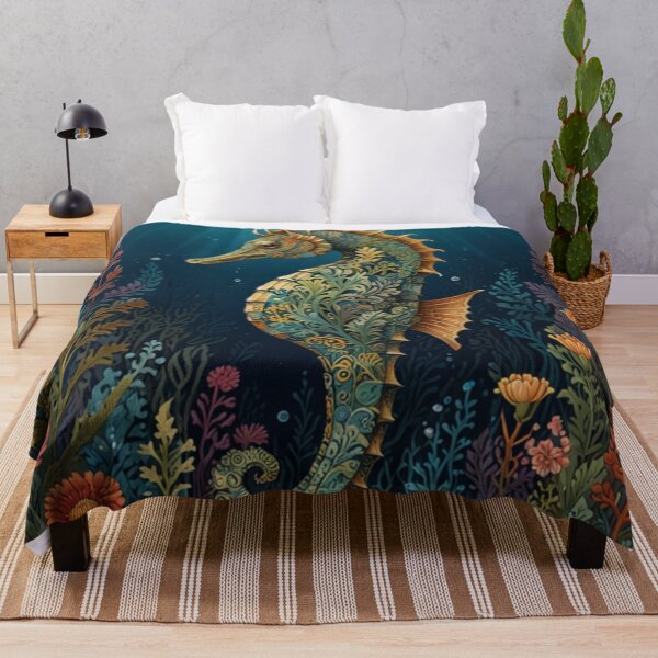 Item preview, Retro art nouveau seahorse Ocean floral garden designed and sold by hollycooper.