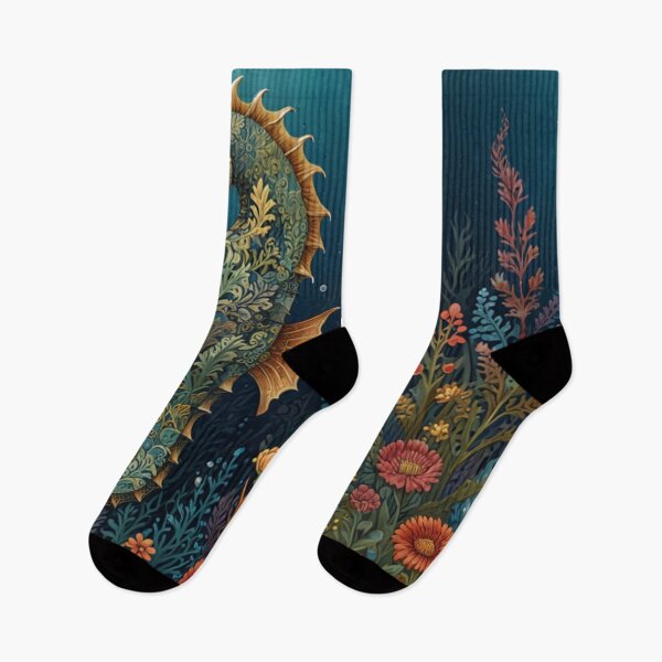 Item preview, Retro art nouveau seahorse Ocean floral garden designed and sold by hollycooper.