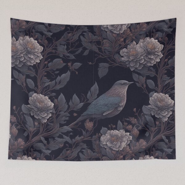 Item preview, Victorian moody dark bird and purple florals designed and sold by hollycooper.