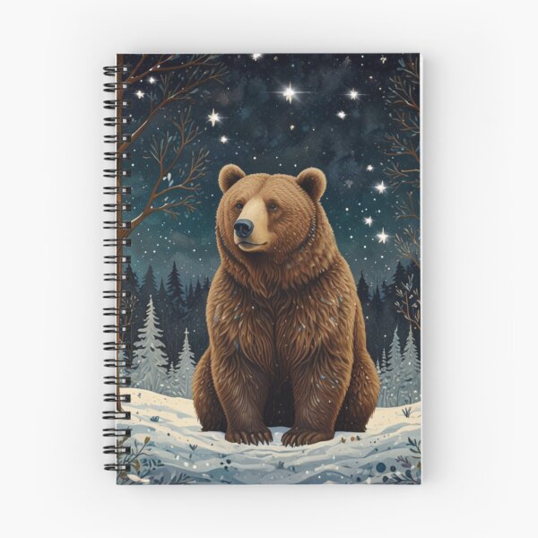 Item preview, Retro brown Bear in winter night sky woodland scene designed and sold by hollycooper.