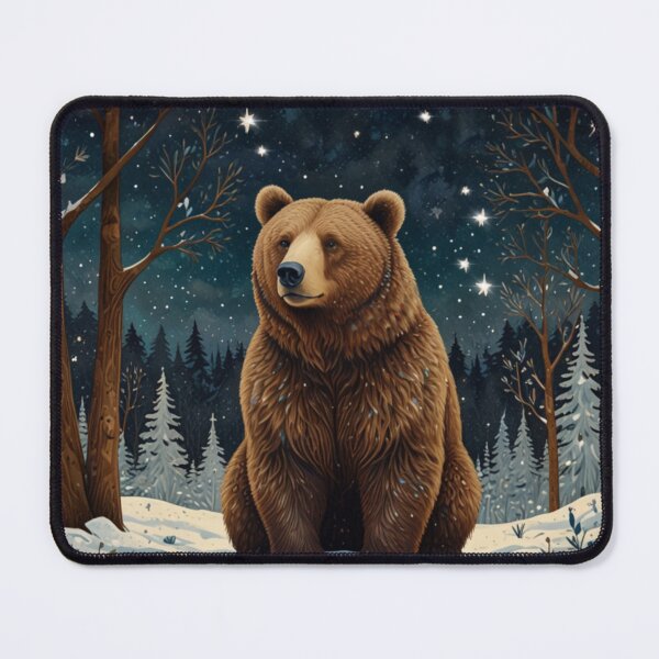 Item preview, Retro brown Bear in winter night sky woodland scene designed and sold by hollycooper.