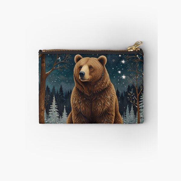 Item preview, Retro brown Bear in winter night sky woodland scene designed and sold by hollycooper.