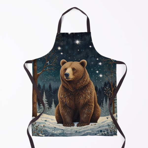Item preview, Retro brown Bear in winter night sky woodland scene designed and sold by hollycooper.
