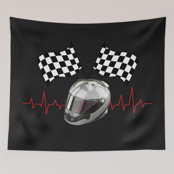 Item preview, Formula One Helmet with Checkered Flags & Red Heartbeat designed and sold by ShadeScapeArt.