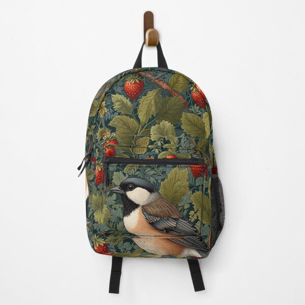 Item preview, Vintage cute bird Chickadee boho botanical strawberries designed and sold by hollycooper.