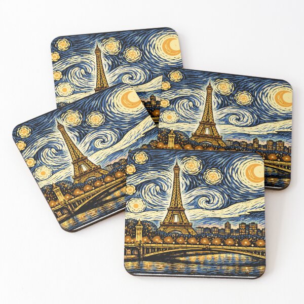 Item preview, Starry night over Paris | Eiffel Tower linoprint designed and sold by petalecho.