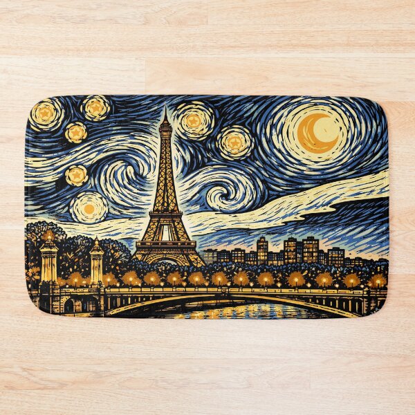 Item preview, Starry night over Paris | Eiffel Tower linoprint designed and sold by petalecho.