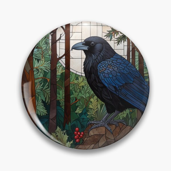 Artikelvorschau, Retro schwarzer Vogel Rabe Glasmalerei Kunst Weihnachten Grün entworfen und verkauft von hollycooper.