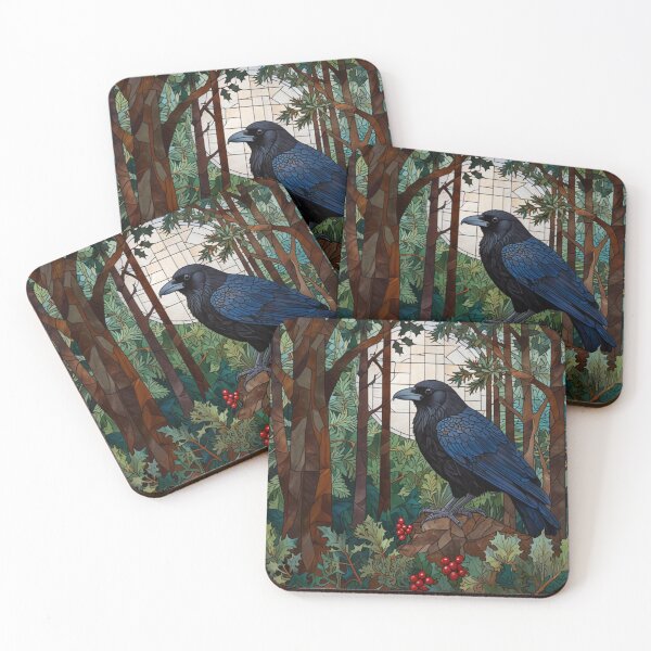 Artikelvorschau, Retro schwarzer Vogel Rabe Glasmalerei Kunst Weihnachten Grün entworfen und verkauft von hollycooper.