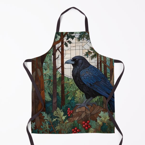 Artikelvorschau, Retro schwarzer Vogel Rabe Glasmalerei Kunst Weihnachten Grün entworfen und verkauft von hollycooper.