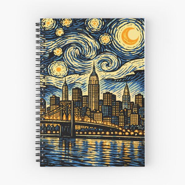 Item preview, Starry night over New York City skyline linoprint designed and sold by petalecho.