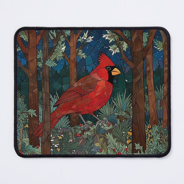 Item preview, Vintage forest red Cardinal  woodland landscape stain glass art designed and sold by hollycooper.