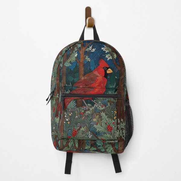 Item preview, Vintage forest red Cardinal  woodland landscape stain glass art designed and sold by hollycooper.
