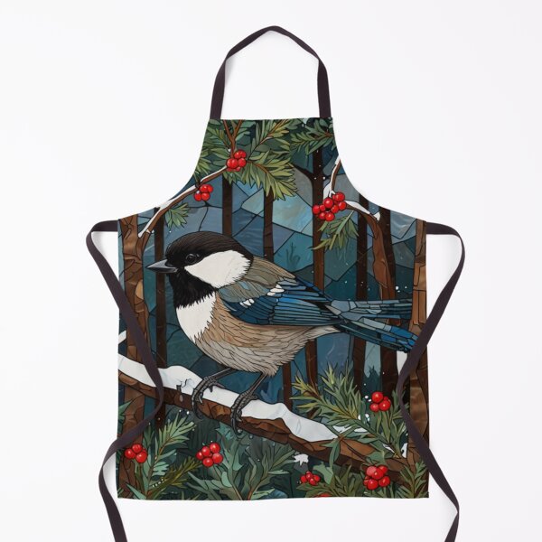 Item preview, Christmas chickadee bird snowy woodland scene stain glass art designed and sold by hollycooper.