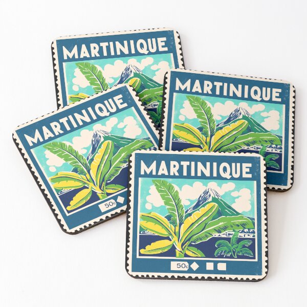 Item preview, Vintage Martinique Postage Stamp Art - Mount Pelée & Banana Leaves designed and sold by tiigerdad.