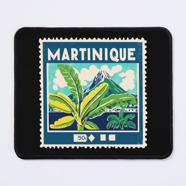 Item preview, Vintage Martinique Postage Stamp Art - Mount Pelée & Banana Leaves designed and sold by tiigerdad.
