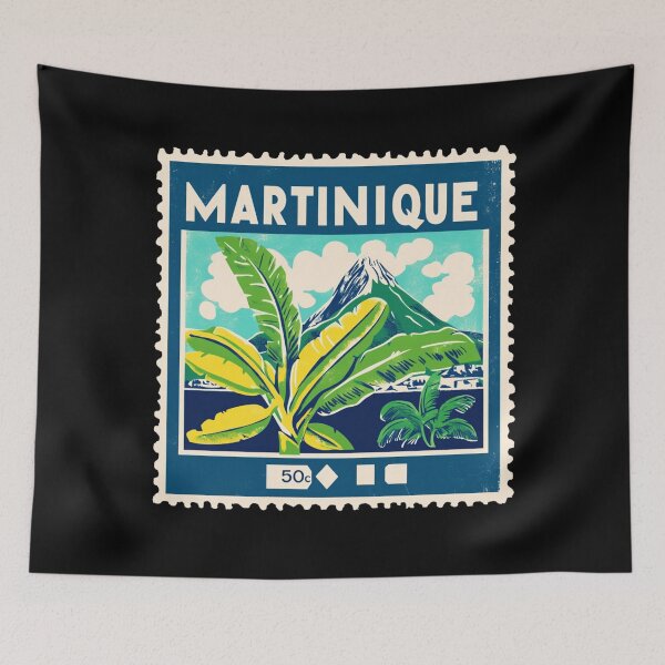 Item preview, Vintage Martinique Postage Stamp Art - Mount Pelée & Banana Leaves designed and sold by tiigerdad.
