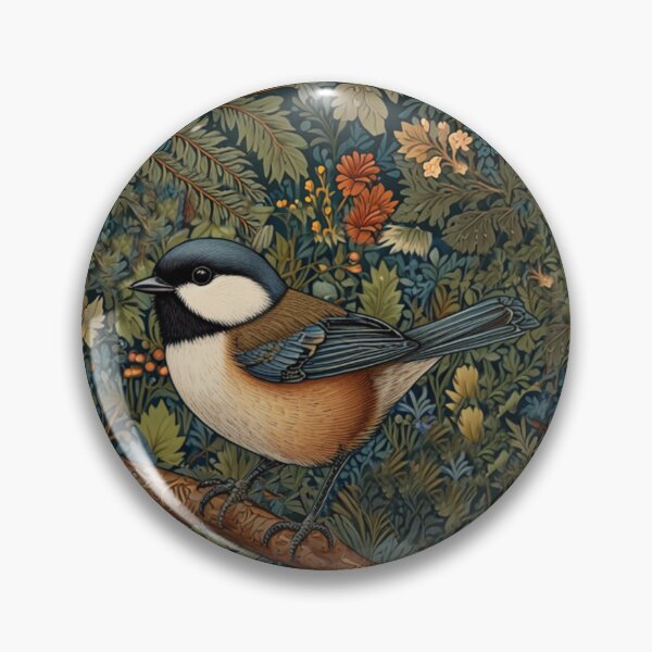 Item preview, Chickadee Bird in woodland landscape art nouveau stlye designed and sold by hollycooper.