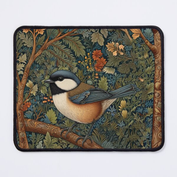 Item preview, Chickadee Bird in woodland landscape art nouveau stlye designed and sold by hollycooper.