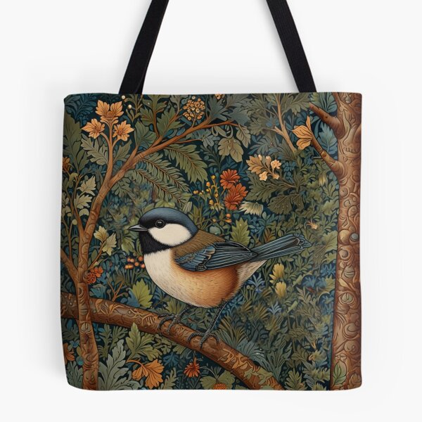 Item preview, Chickadee Bird in woodland landscape art nouveau stlye designed and sold by hollycooper.